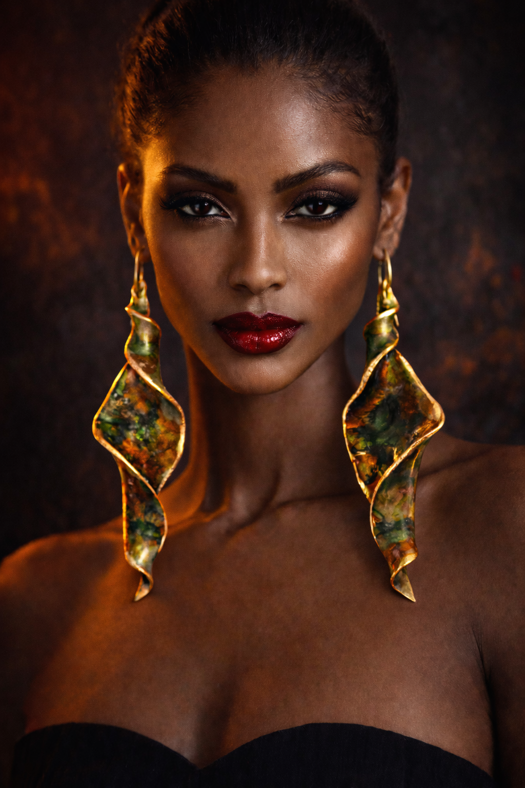 Autumn Toned Spiral Shoulder Duster Pierced Earrings - Haute Couture