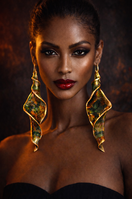 Autumn Toned Spiral Shoulder Duster Pierced Earrings - Haute Couture
