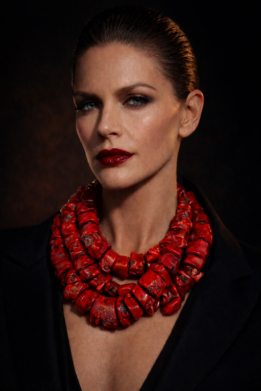 Red Coral Necklace - Bold Three Strand Luxury Statement