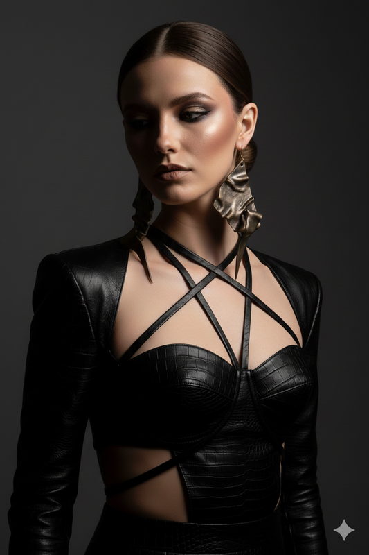 Hand Sculpted Brutalist Faux Metal Pierced Earrings - OOAK