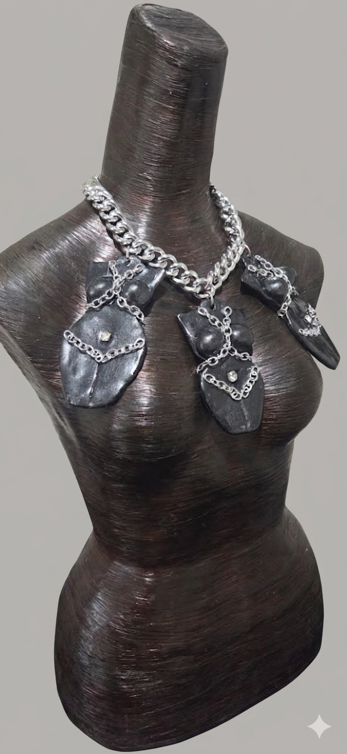 Triple Goddess in Bondage Edgy Statement Necklace - Fetish