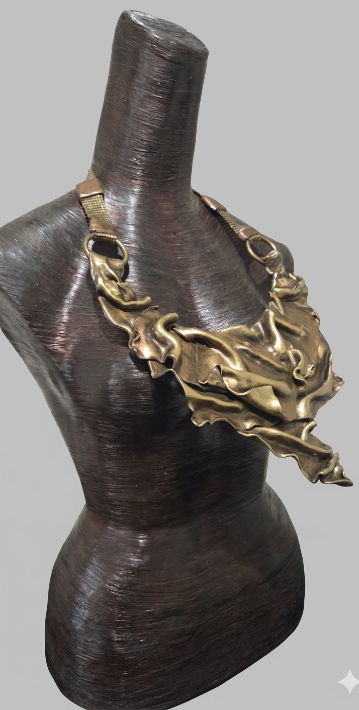 Faux Bronze Sculpted Unisex Breast Plate - Couture Statement Necklace