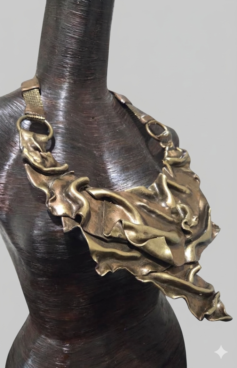 Faux Bronze Sculpted Unisex Breast Plate - Couture Statement Necklace