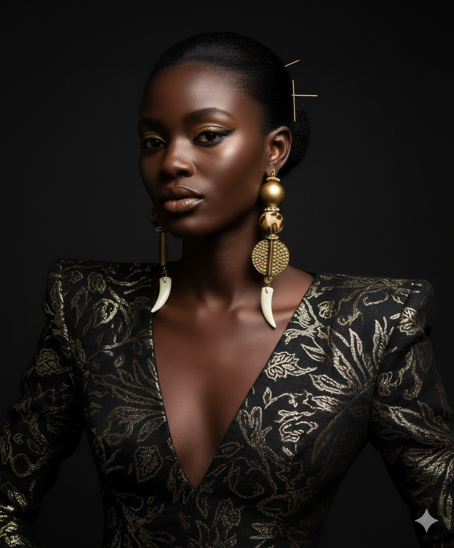 Golden Safari Inspired Shoulder Duster Pierced Earrings - Haute Couture