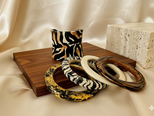 African Animal Print Stackable Hand Sculpted Cuff Set - Iris Apfel