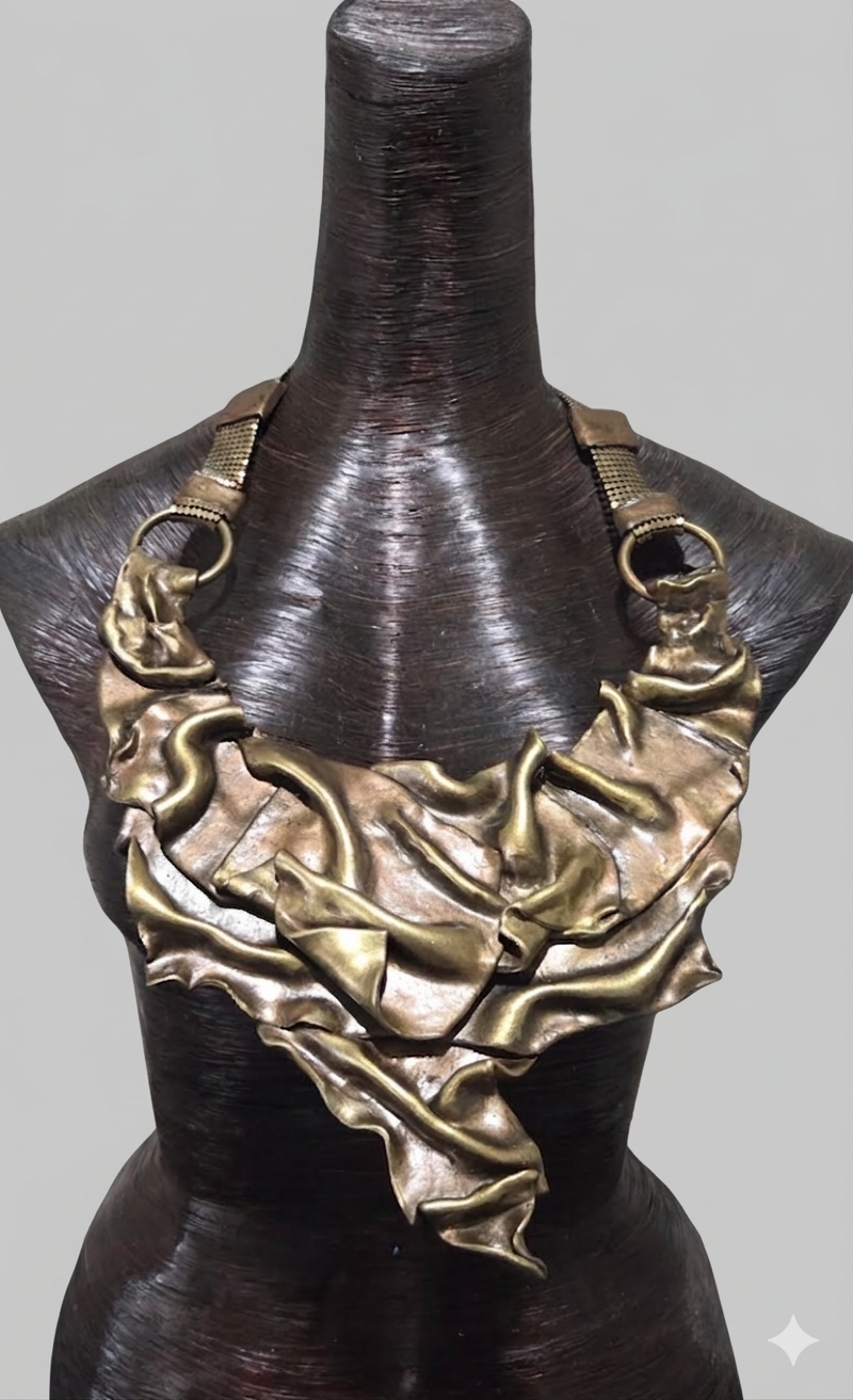 Faux Bronze Sculpted Unisex Breast Plate - Couture Statement Necklace