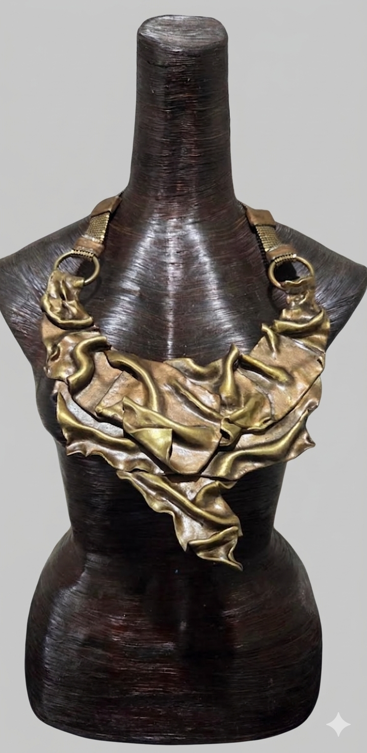 Faux Bronze Sculpted Unisex Breast Plate - Couture Statement Necklace