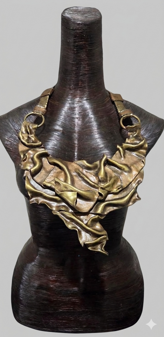 Faux Bronze Sculpted Unisex Breast Plate - Couture Statement Necklace