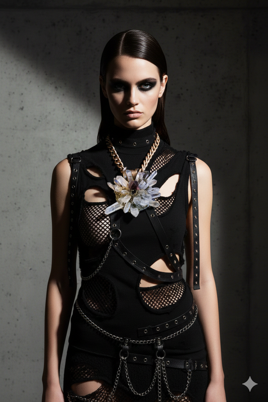 Quartz Fluorite & Pyrite Sculpted Sunburst Gemstone Pendant -Hip Hop