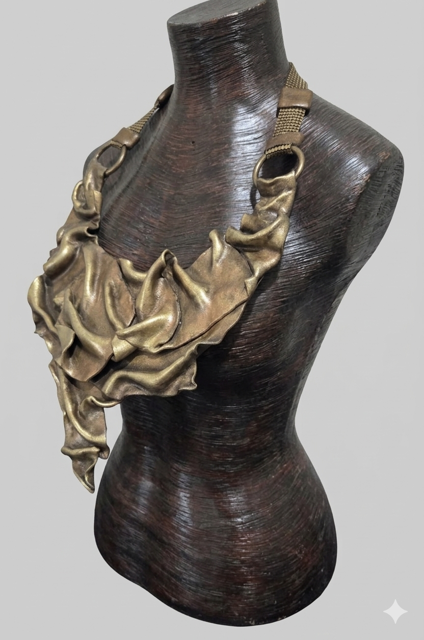 Faux Bronze Sculpted Unisex Breast Plate - Couture Statement Necklace