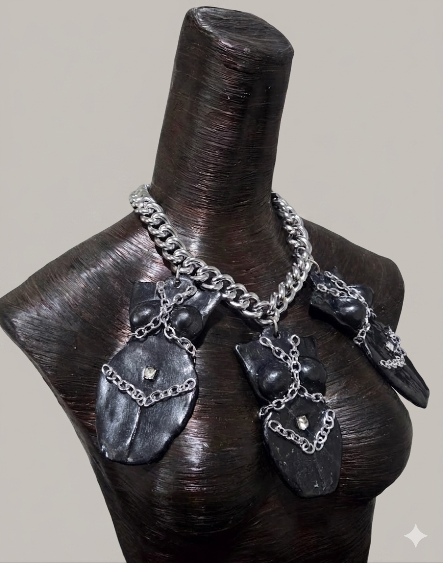 Triple Goddess in Bondage Edgy Statement Necklace - Fetish