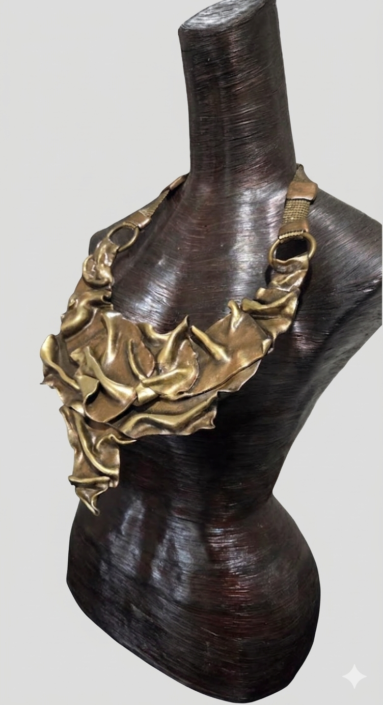 Faux Bronze Sculpted Unisex Breast Plate - Couture Statement Necklace