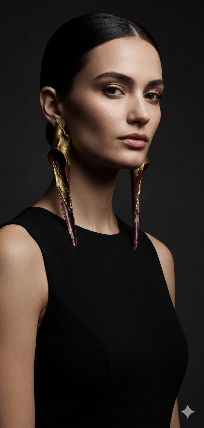 Abstract Garnet and Gold Shoulder Duster Pierced Earrings