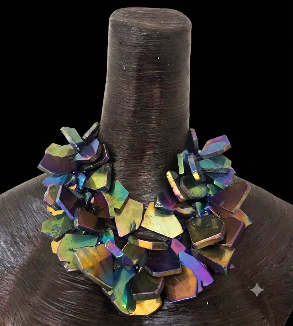 Jewel Tone Titanium Slab Two Strand Statement Necklace : Haute Couture