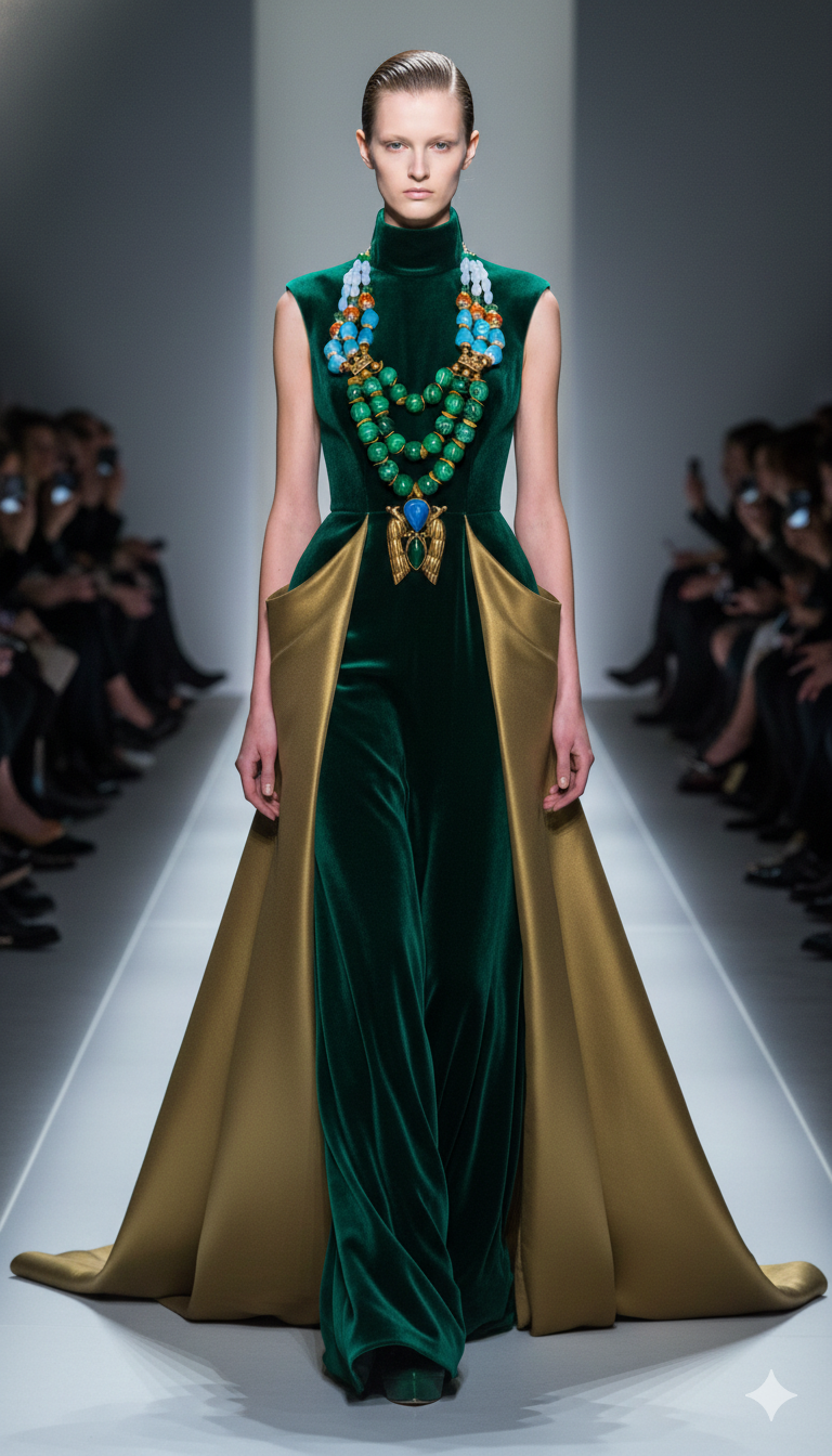 Double Peacock Repousse Beaded Chest Piece - High End