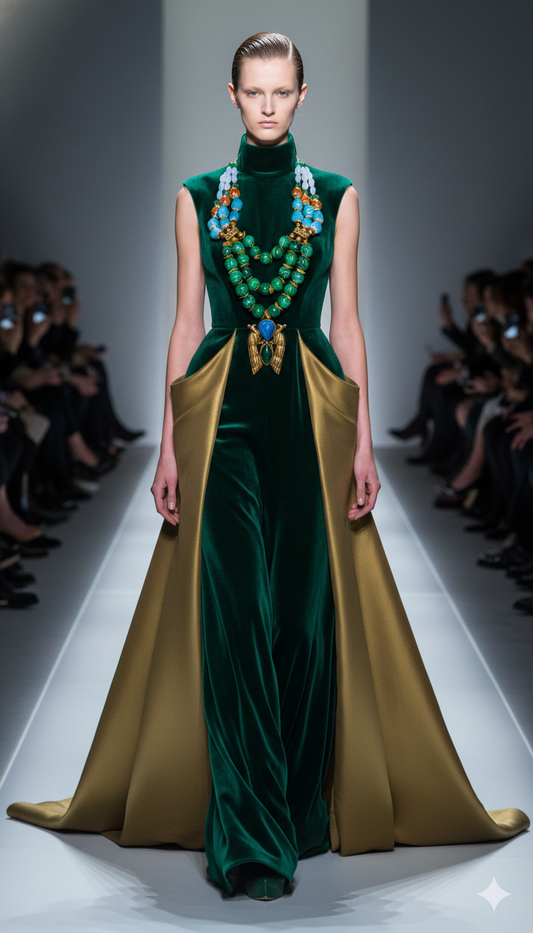 Double Peacock Repousse Beaded Chest Piece - High End