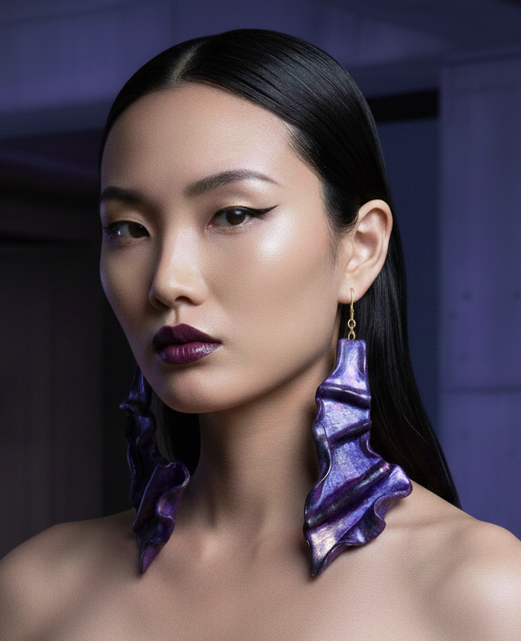 Metallic Purple Hand Sculpted & Draped Shoulder Duster Earrings