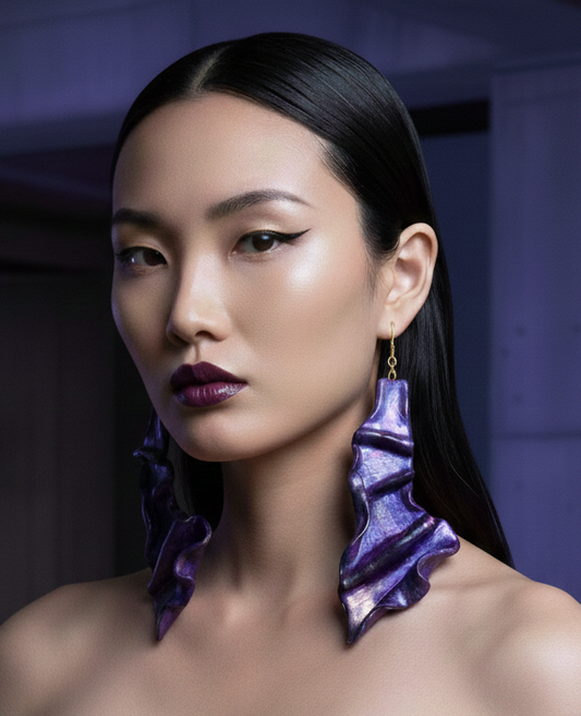 Metallic Purple Hand Sculpted & Draped Shoulder Duster Earrings
