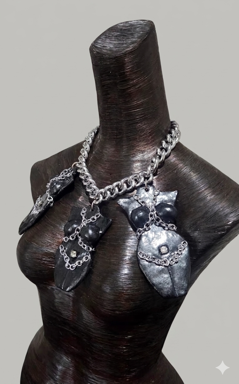 Triple Goddess in Bondage Edgy Statement Necklace - Fetish