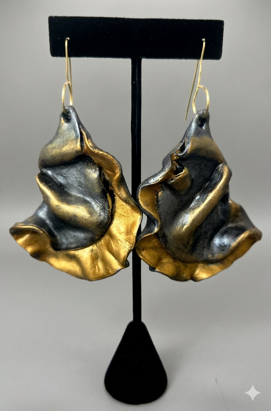 Metallic Gold & Zinc Hand Sculpted Faux Metal Shoulder Dusters - OOAK