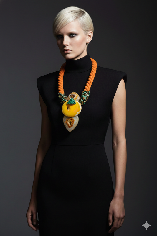 Exotic Sculpted Leopard Jungle Agate Totem On Thick Orange Rope