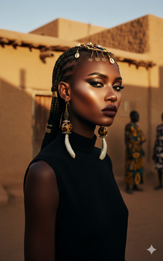 Buffalo Incisor Teeth & Leopard Shoulder Duster Pierced Earrings