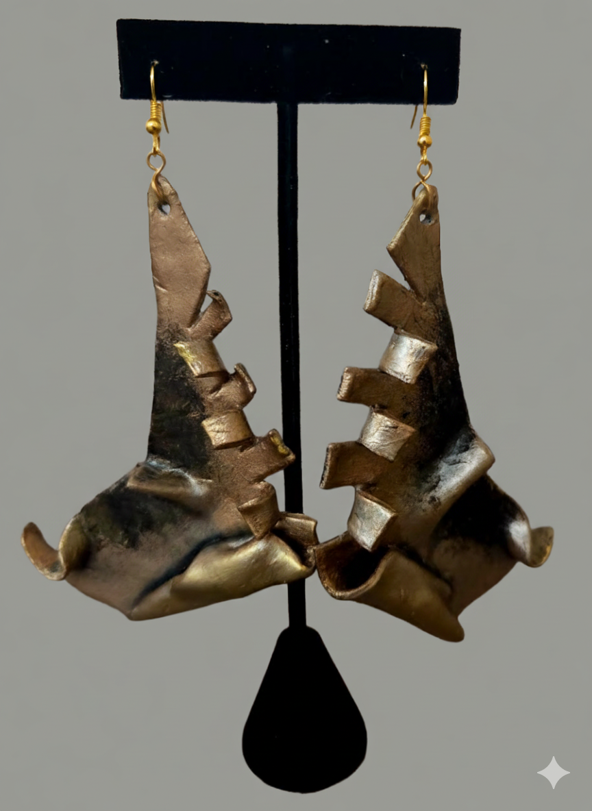 Tri Tone Metallic Oversized Artisan Pierced Earrings - Haute Couture