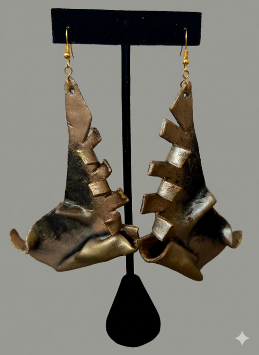 Tri Tone Metallic Oversized Artisan Pierced Earrings - Haute Couture