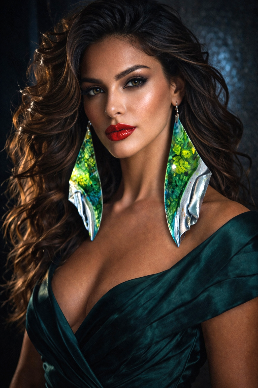 Dramatic Alcohol Ink Hand Sculpted Wing Shoulder Dusters - Blue Green