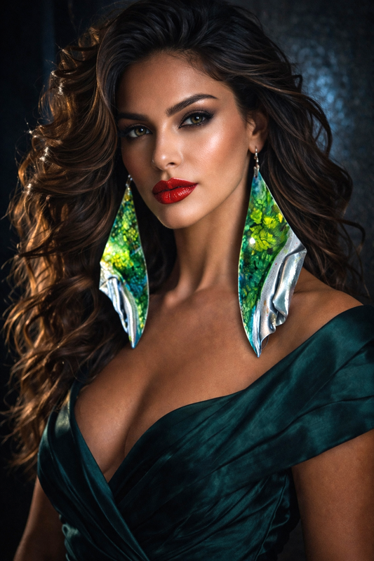 Dramatic Alcohol Ink Hand Sculpted Wing Shoulder Dusters - Blue Green