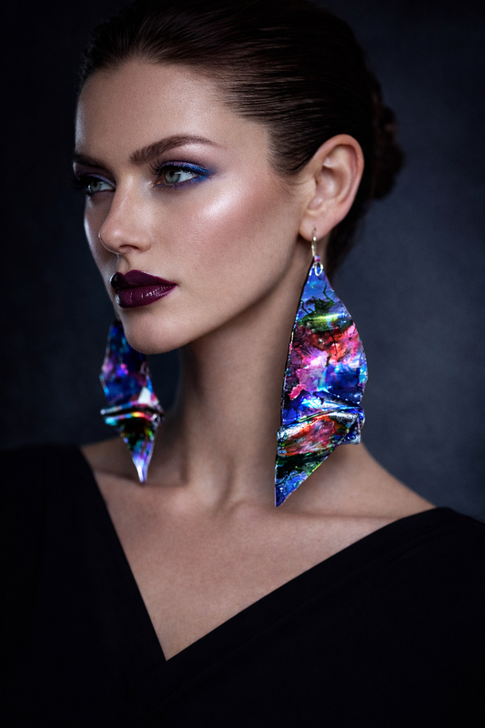 Jewel Tone Alcohol Ink Oversized Sculpted Ear Candy - Exclusive OOAK