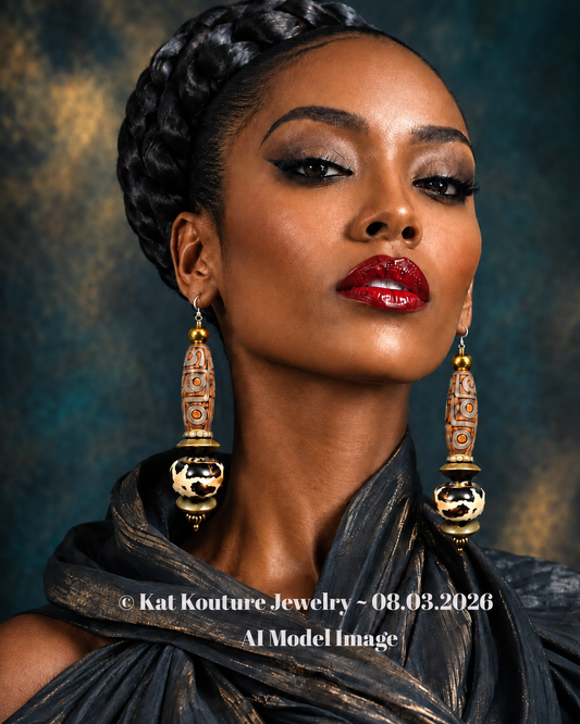 Exotic Earth Tone Tribal Beaded Pierced Statement Earrings - Ethnic