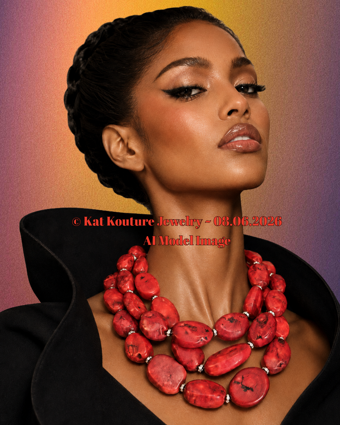 Red Coral Bold & Chunky Multi Strand Statement Necklace - Couture