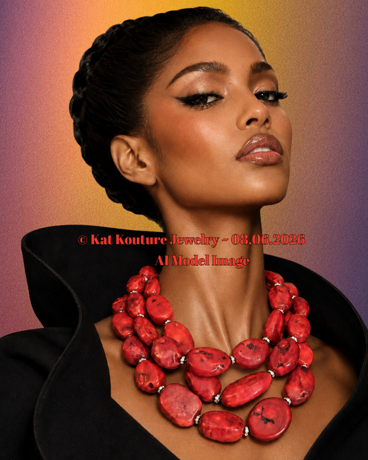 Red Coral Bold & Chunky Multi Strand Statement Necklace - Couture