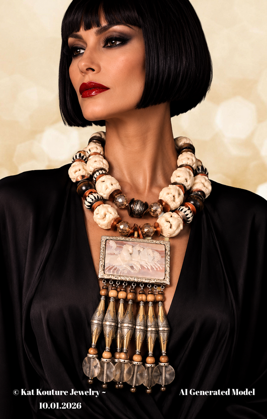 Earthy Incolay Stallion Beaded Chest Piece - Exotic Haute Couture