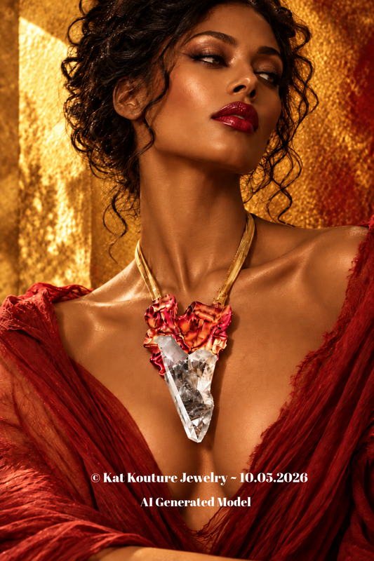 Arkansas Quartz Point Couture Sculpted Pendant - Fire Ice Talisman