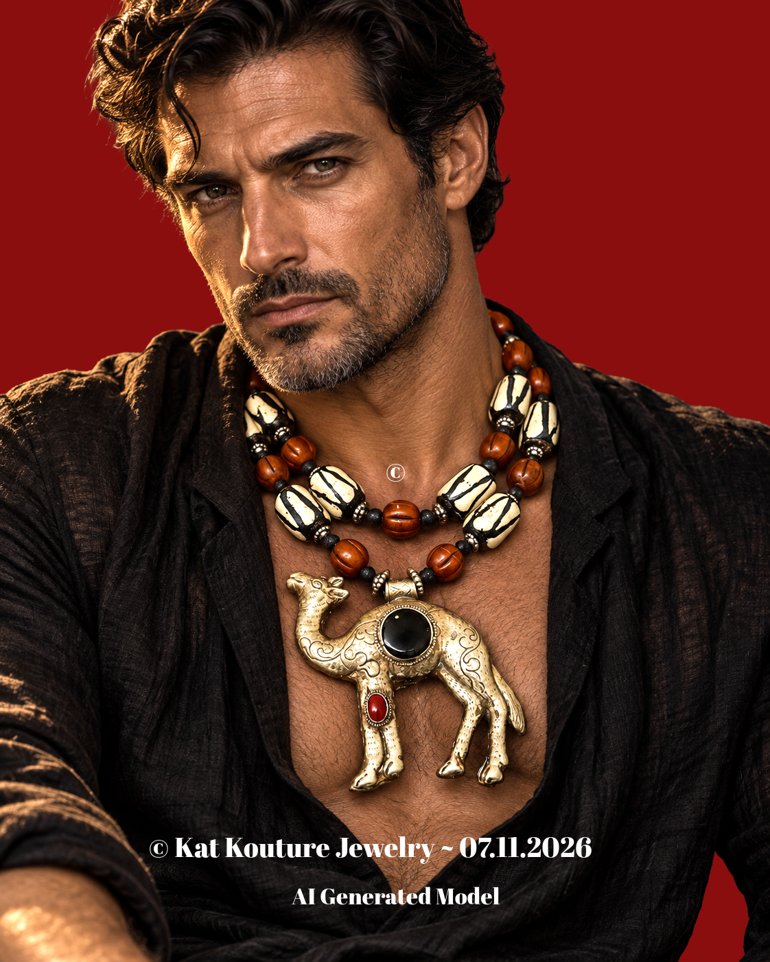Tibetan Repousse Camel & Bone Unisex Tribal Necklace - Bold & Chunky
