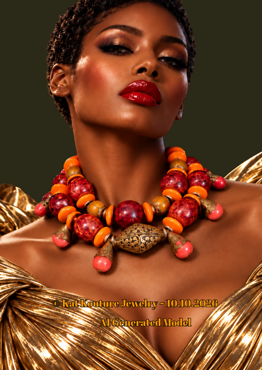 Tribal Couture Necklace with Faux Amber Resin Tibetan Accent Beads