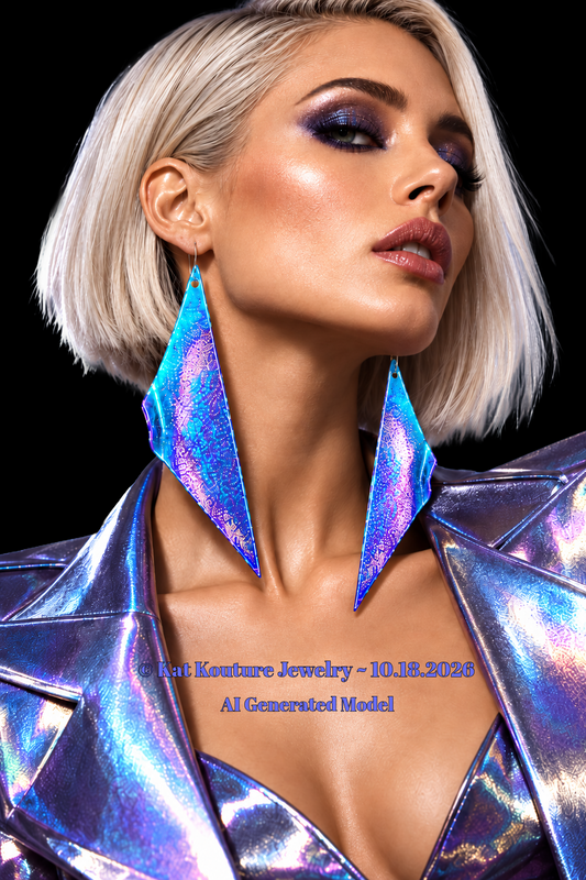 Metallic Blue, Purple & Pink Oversized Wing Shoulder Duster Earrings