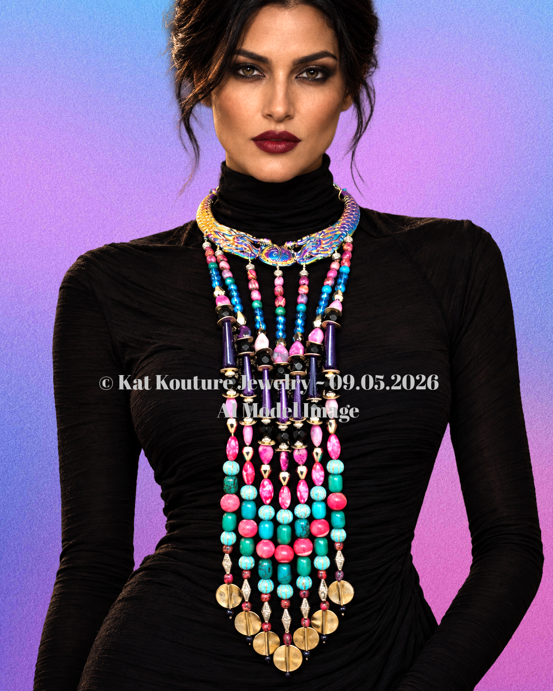 Chest Piece Beaded Waterfall Miao Torc - Haute Couture Photoshoot