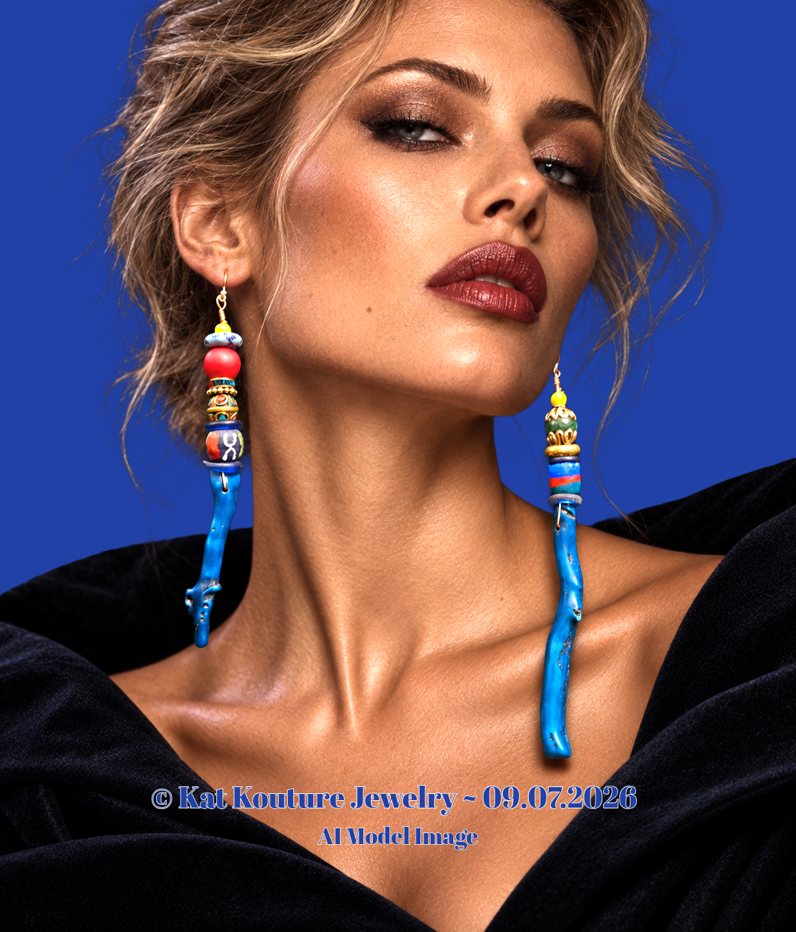Blue Branch Coral Long Pierced Statement Earrings - Summer Fashion