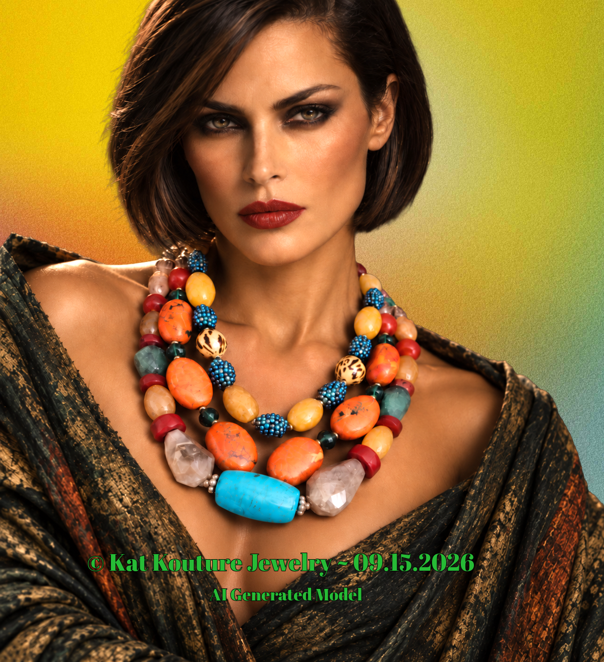 Mixed Media Gemstone Beaded Multi Strand Statement Necklace