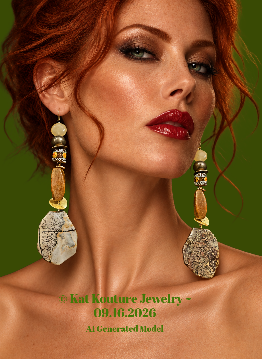Earth Tone Jasper, Wood & Glass Shoulder Duster Pierced Earrings