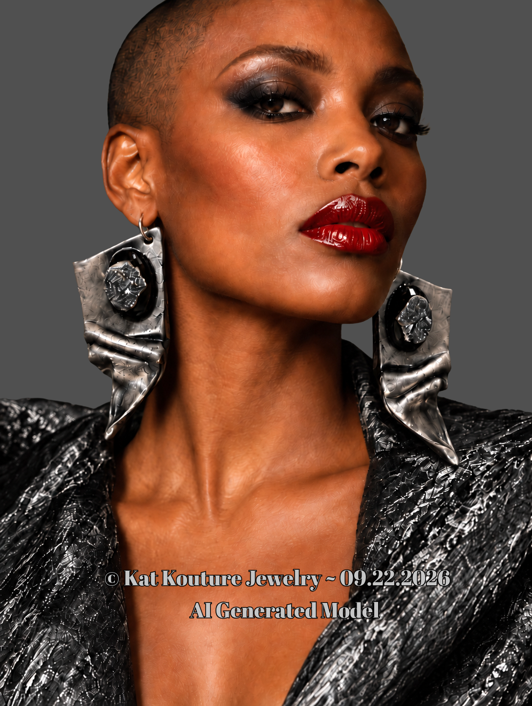 Draped & Folded Faux Gunmetal Pierced Earrings - Black Druzy Agate