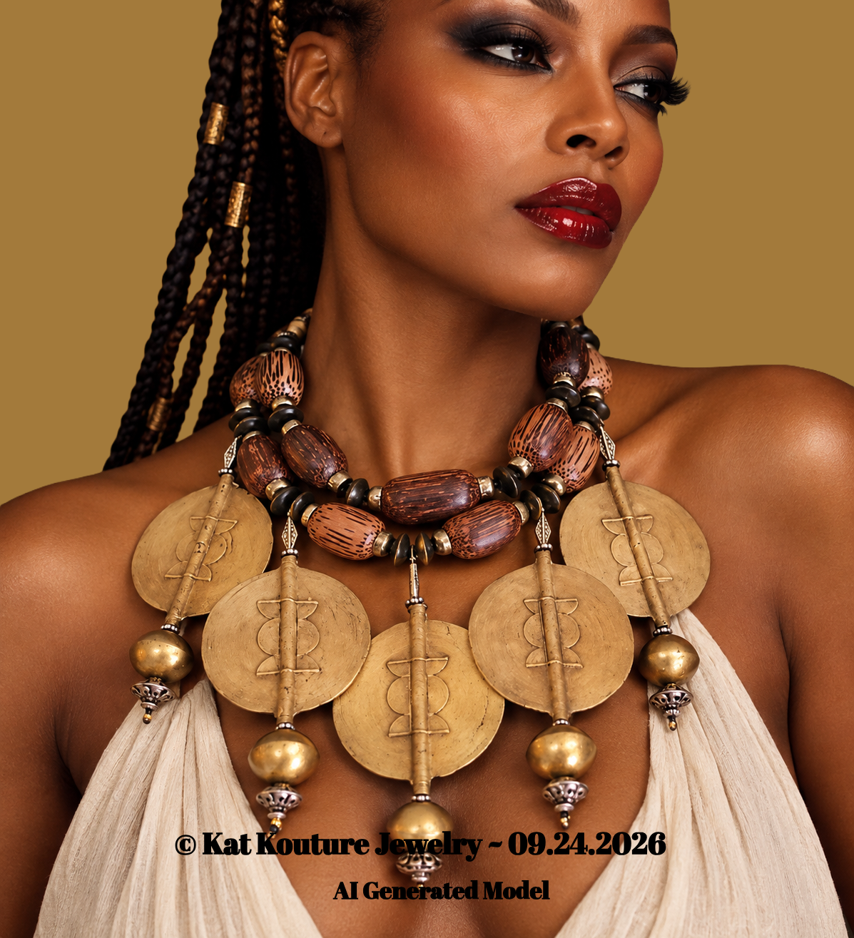 African Baule Brass Sun Disk Necklace - Exquisite Couture Jewelry