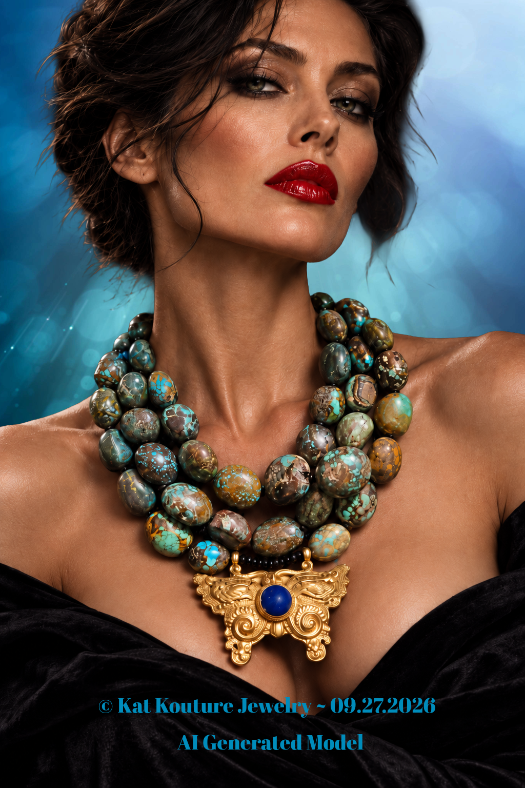 Hubei Turquoise Boulder - Western Butterfly Necklace