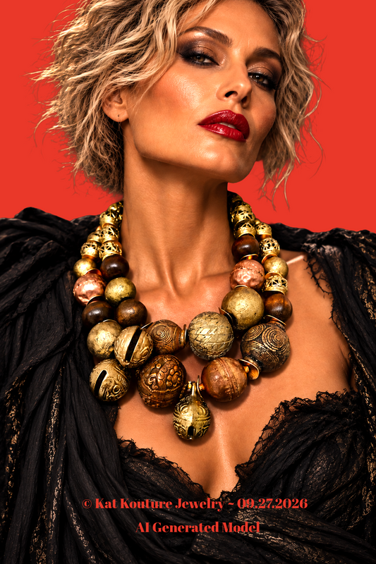 Brass Copper & Wood Oversized Beaded Ethnic Necklace