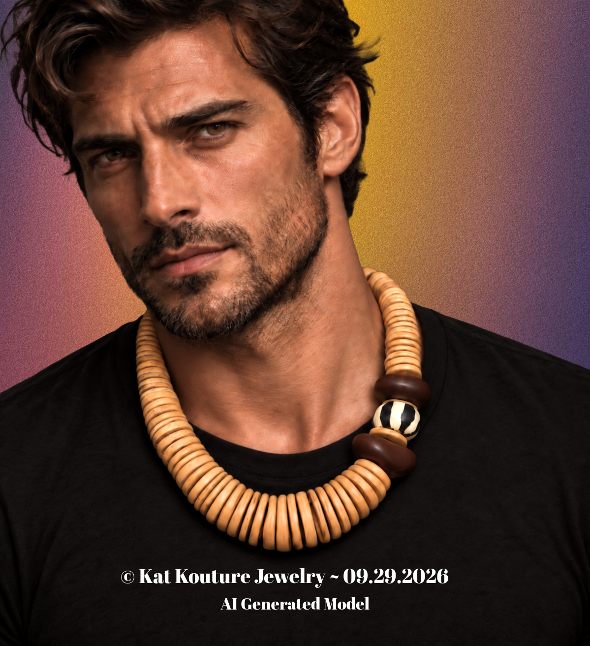 Coconut Slice Statement Necklace With African Bead Accents - Unisex