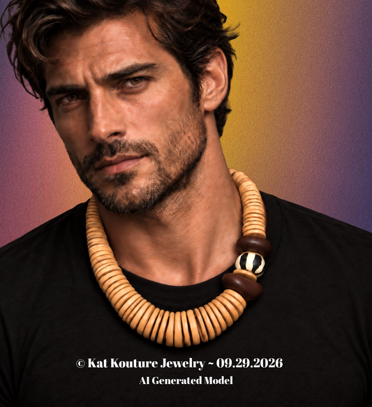 Coconut Slice Statement Necklace With African Bead Accents - Unisex