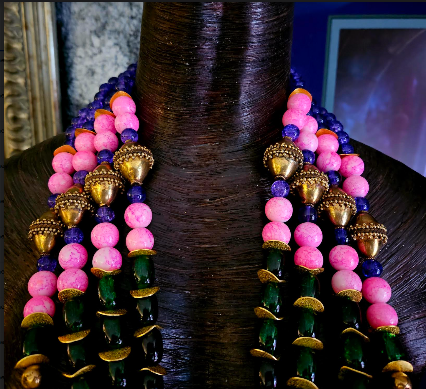 Purple Pink Green & Gold Beaded Massive Chest Piece With Agate Stars - Showstopper Glass Beaded Statement Necklace - Kat Kouture Jewelry - Celebrity Stylist Accessories